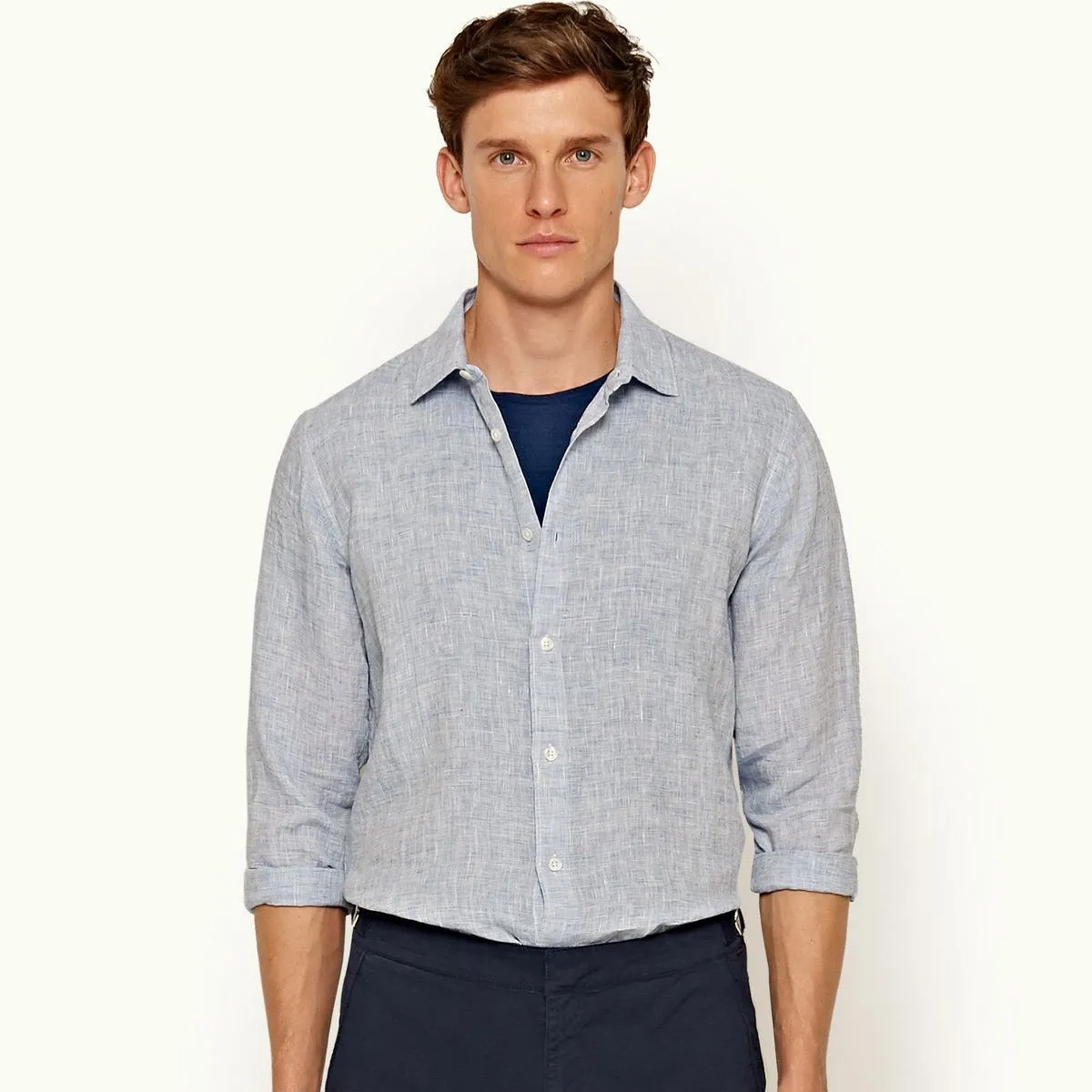 Timeless Comfort Wear Orlebar Brown - Giles Linen Shirt in Navy/White