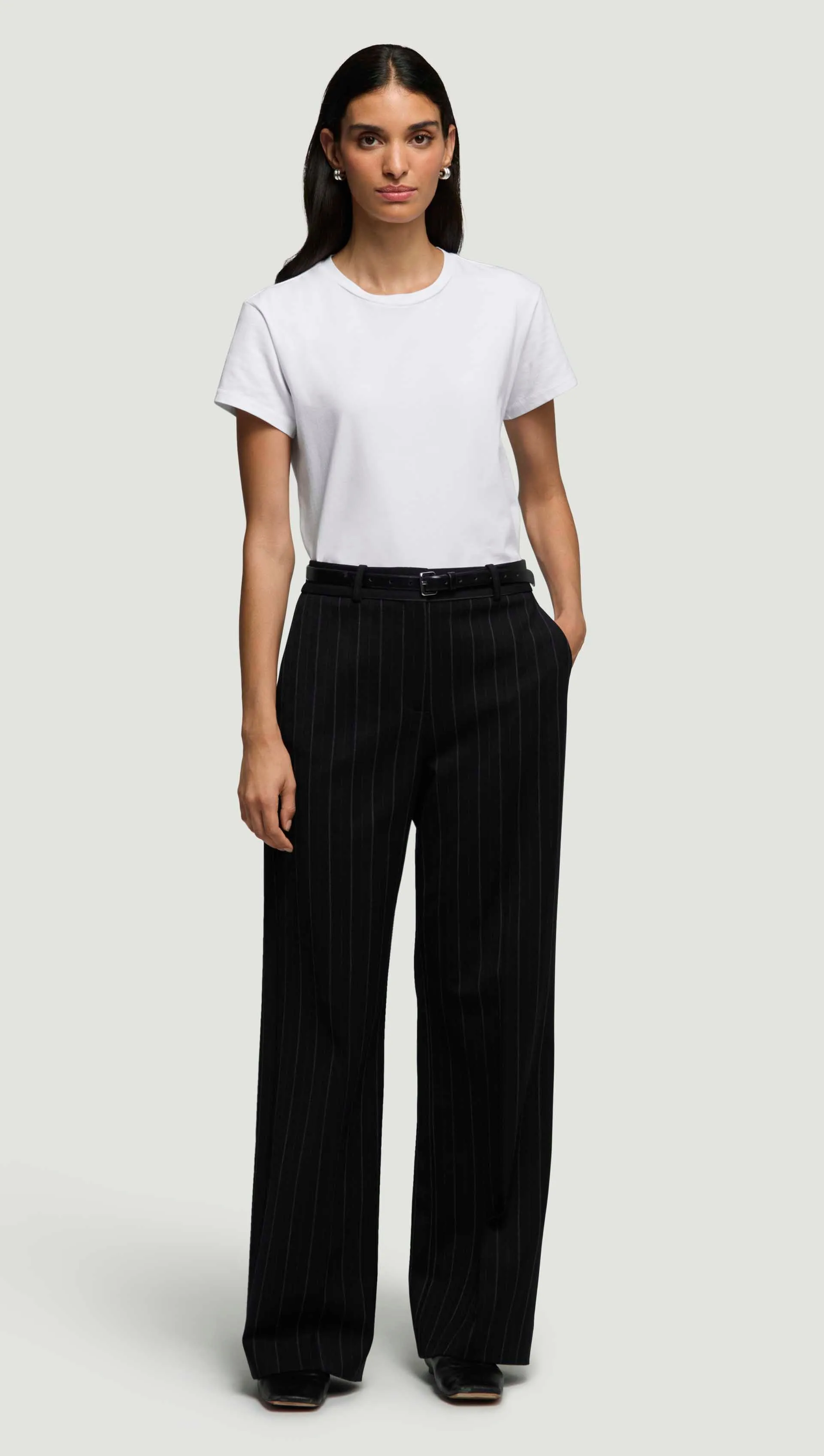 Quick Release Closure Sport Friendly Soho Trouser in Stretch Wool | Herringbone Midnight Stripe