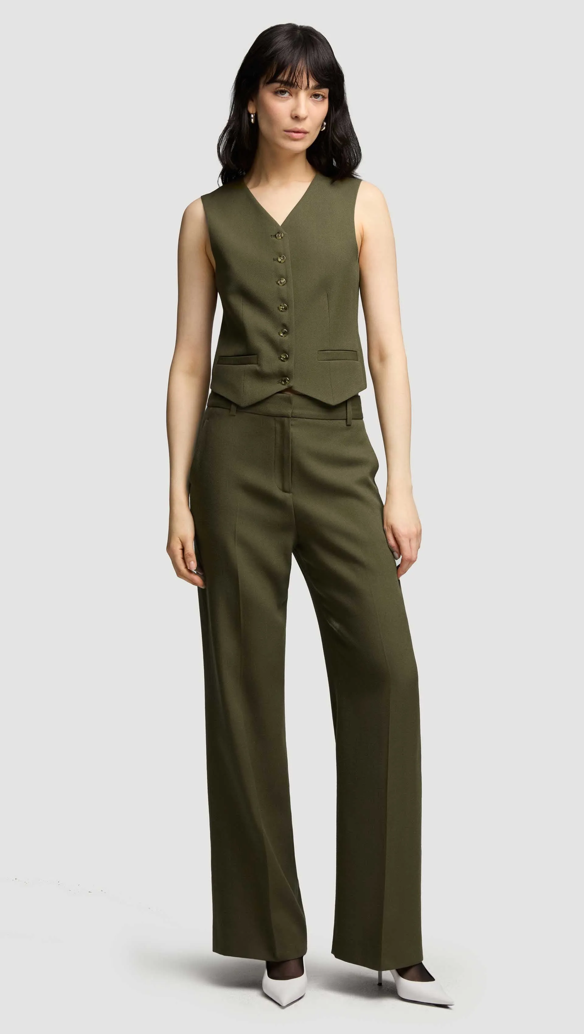 Casual Comfort Fit Soho Trouser in Viscose Wool Twill | Olive
