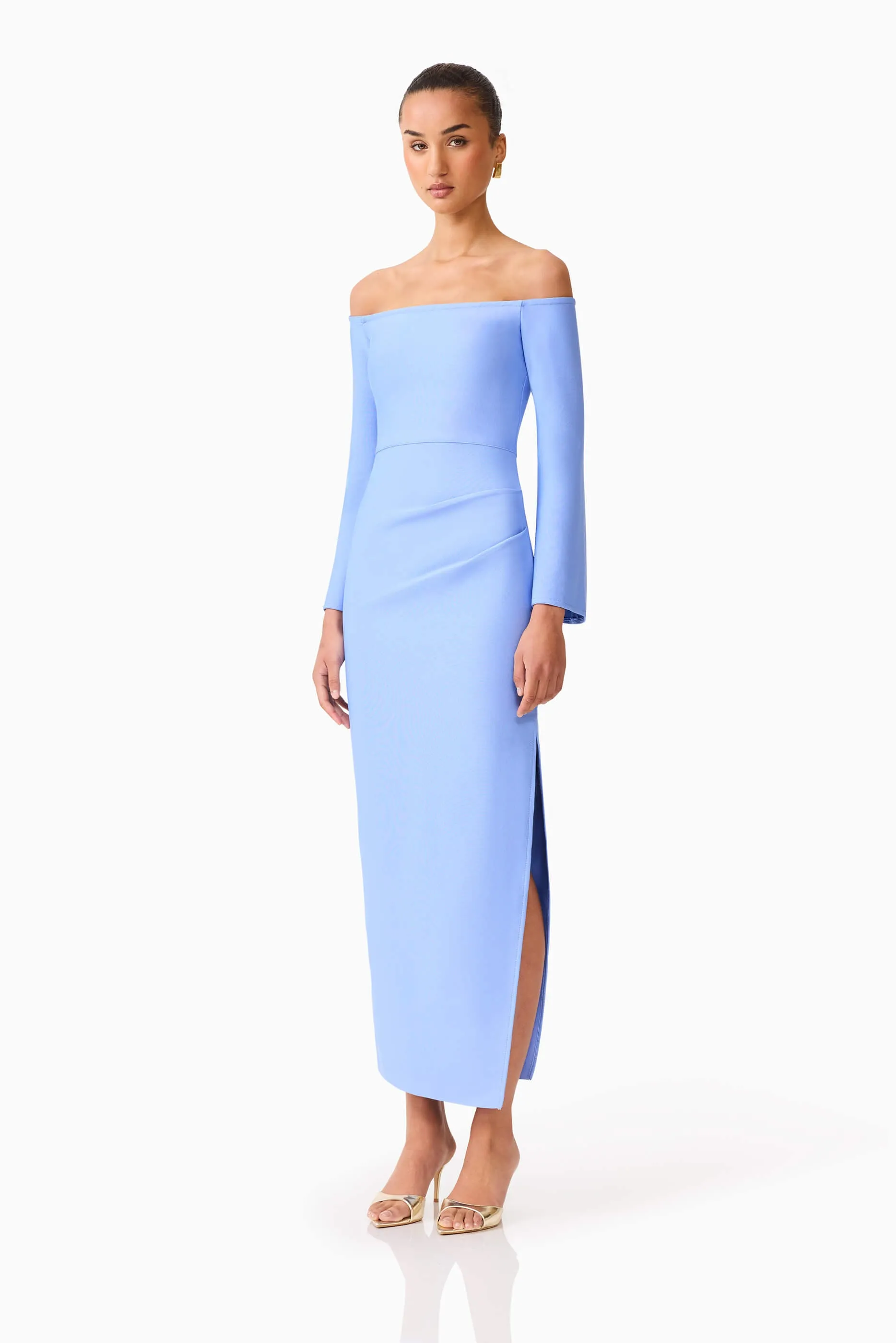 Sonya Long Sleeve Midi Dress in Blue Elegant Mood