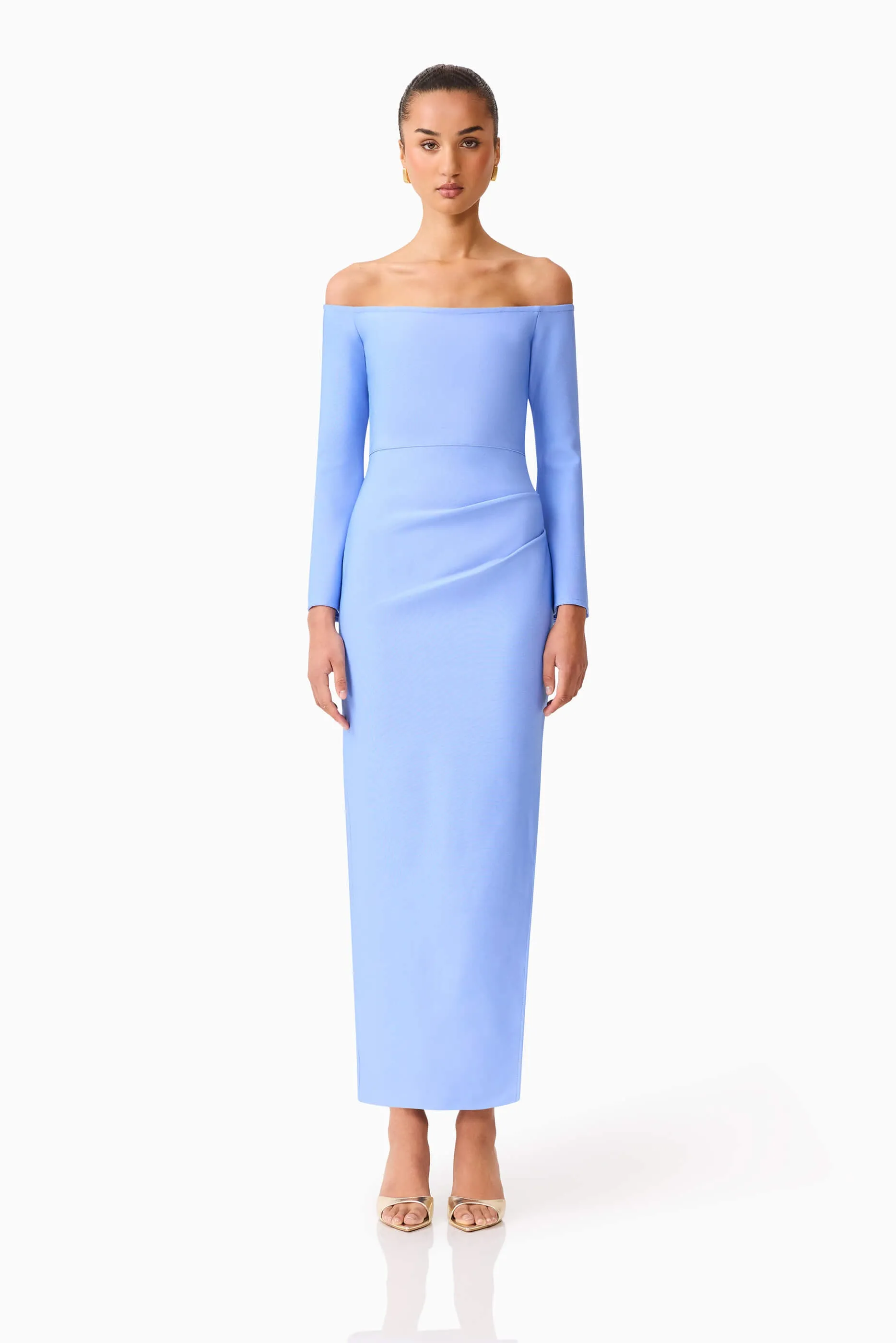 Clean Aesthetic Sonya Long Sleeve Midi Dress in Blue