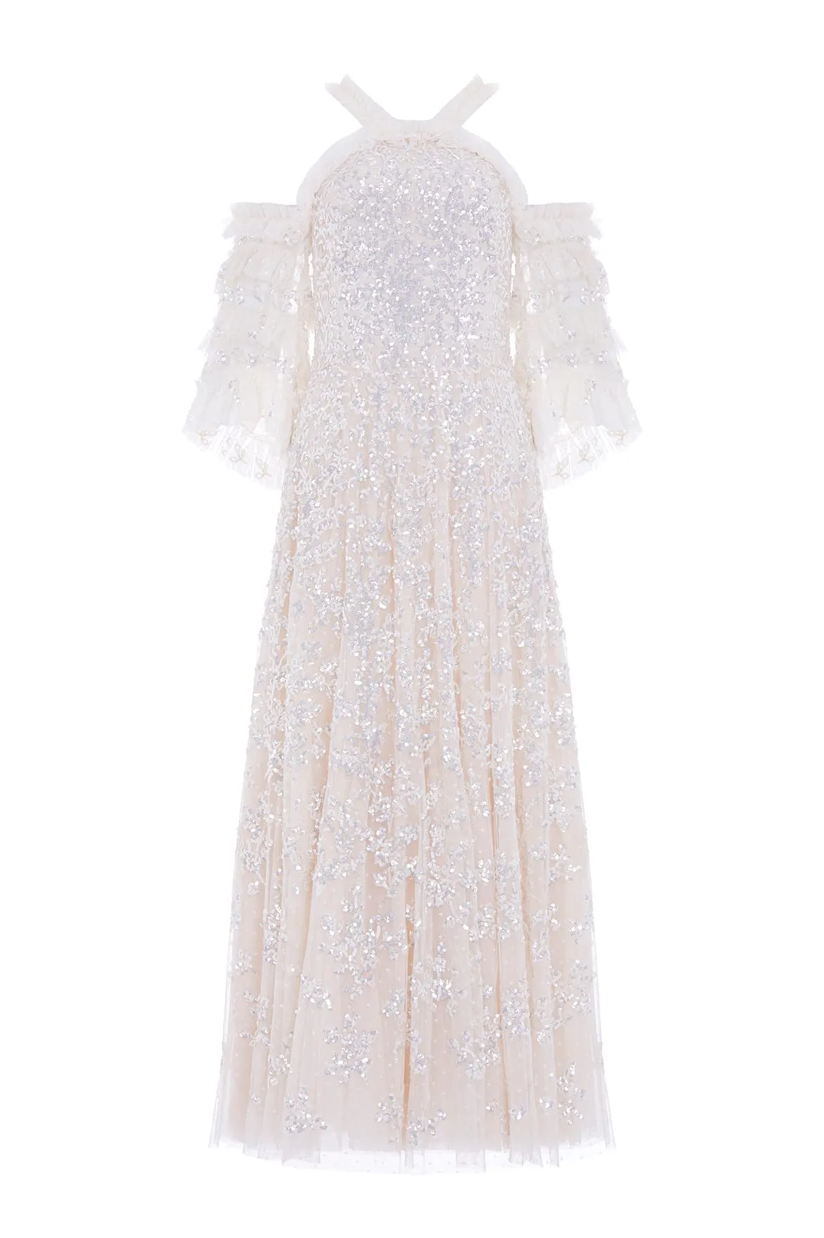 Luxe Look Floral Lace Off-Shoulder Ankle Gown