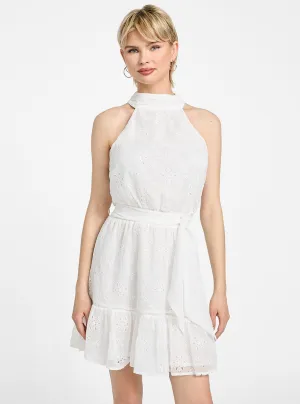 Eco White Daniele Mini Flare Dress Elegant Mood