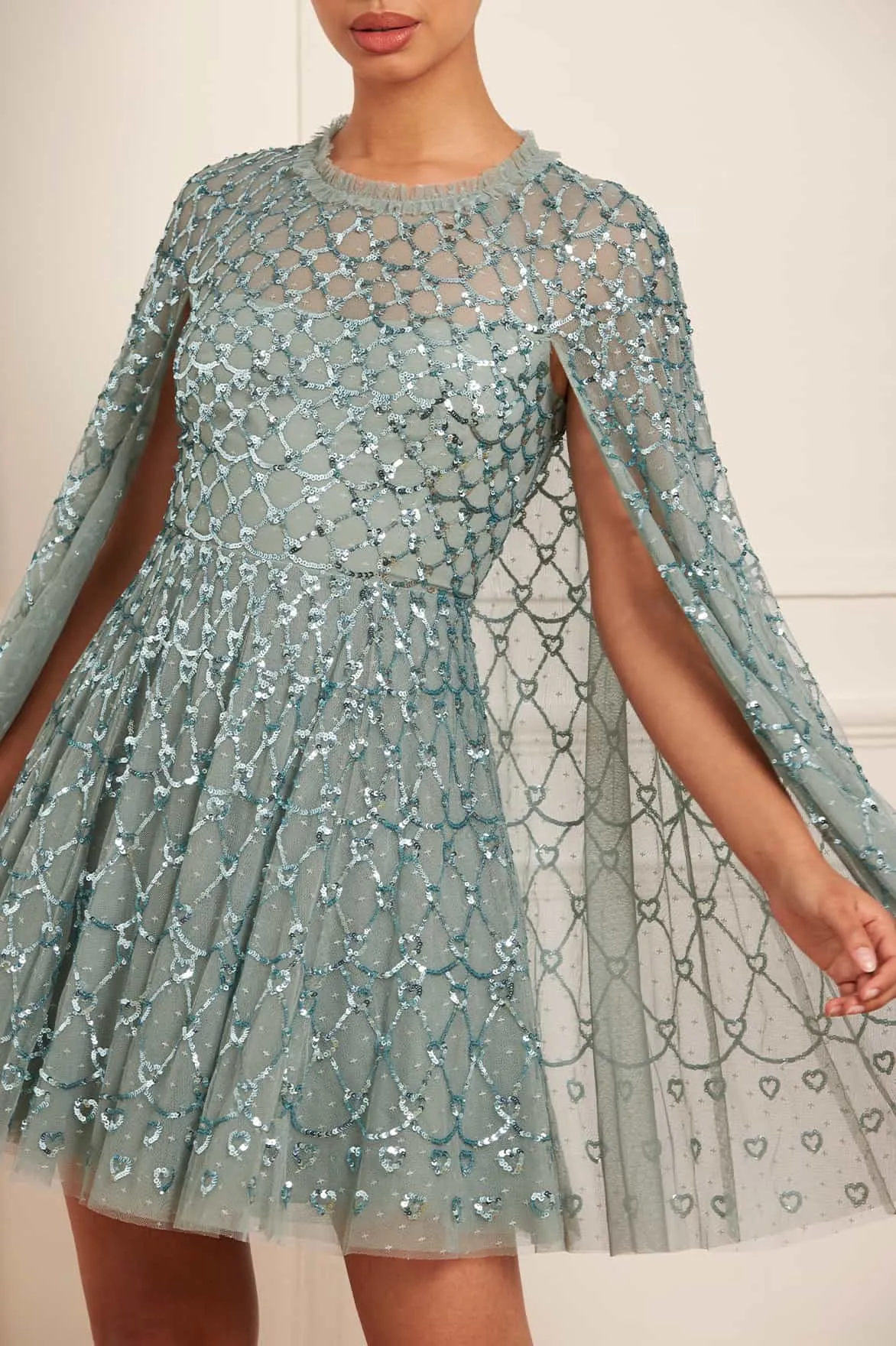 Heart Lattice Micro Mini Dress classic waist