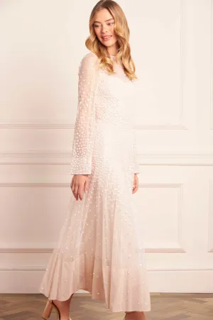 Sequin Cascade Long Sleeve Ankle Gown Flutter-Sleeve
