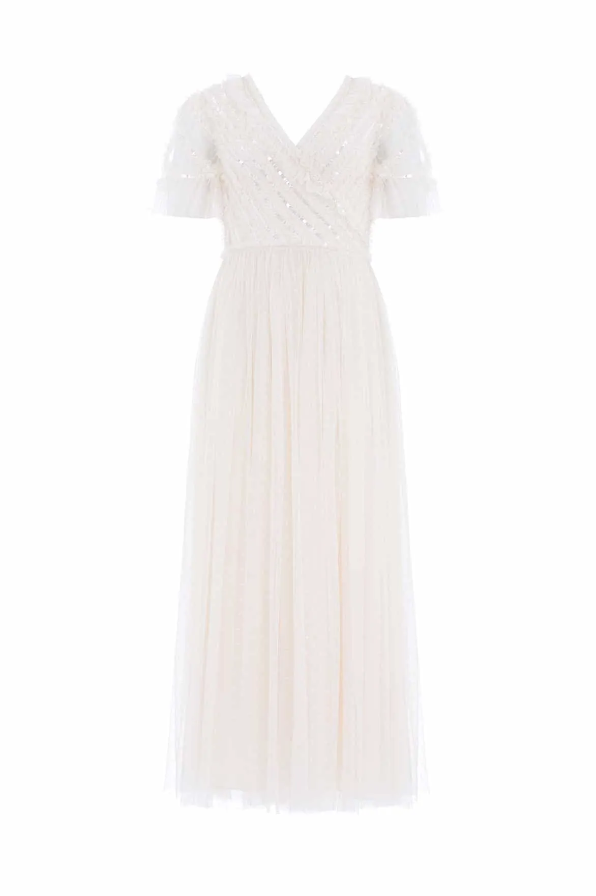 Smart Fashion Spiral Sequin Bodice V-Neck Ankle Gown