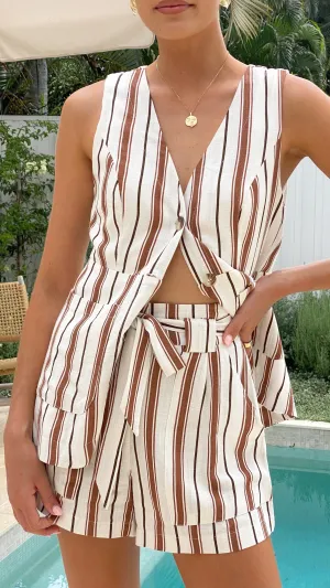 Varian Button Vest - Tan Stripe Conscious Fit