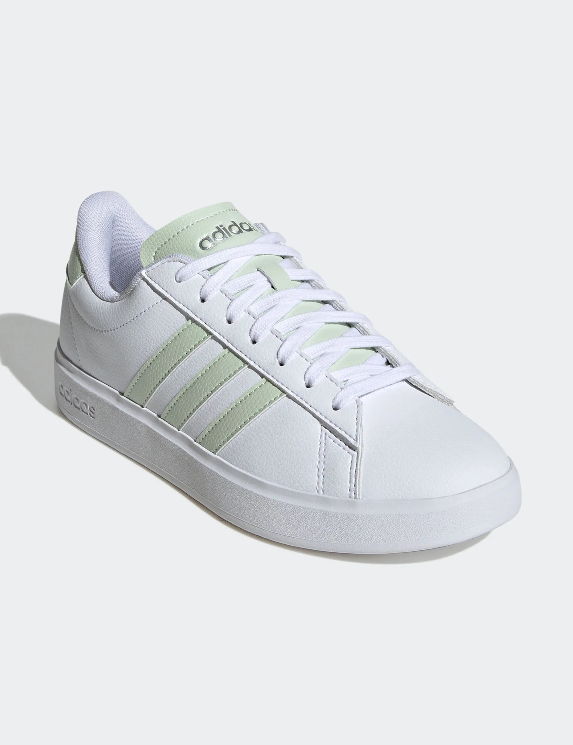 Grand Court 2.0 Shoes - Cloud White/Linen Green/Matte Silver Flexible Midsole