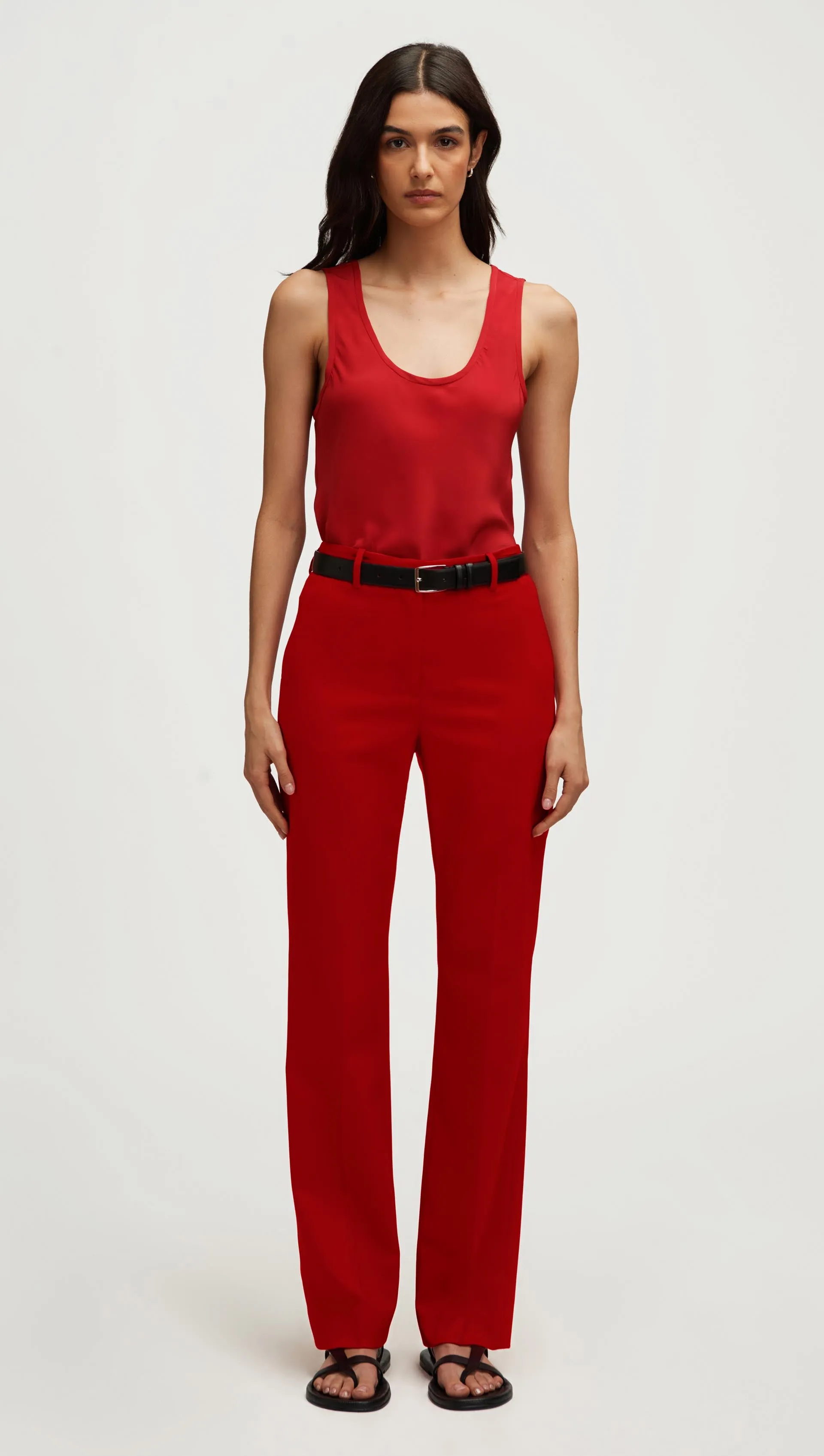 Quick Release Closure Straight Leg Trouser in Seasonless Wool | Tomato
