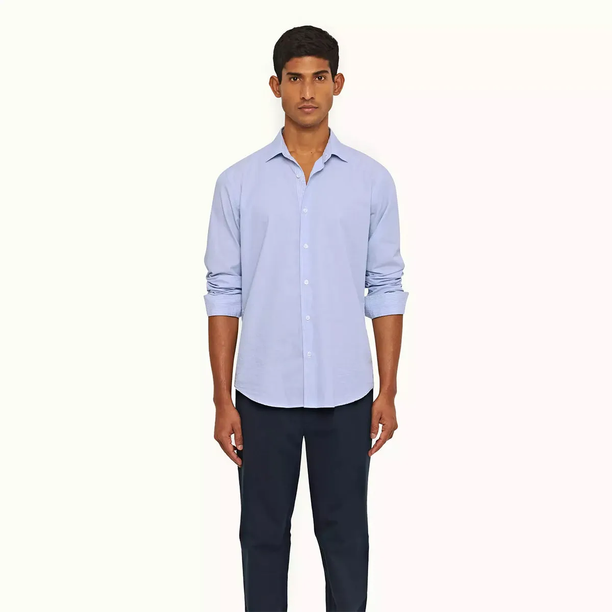 MoistureWickingFabric Comfortable Style Orlebar Brown - Giles Chainstitch Shirt in Ice Blue/White