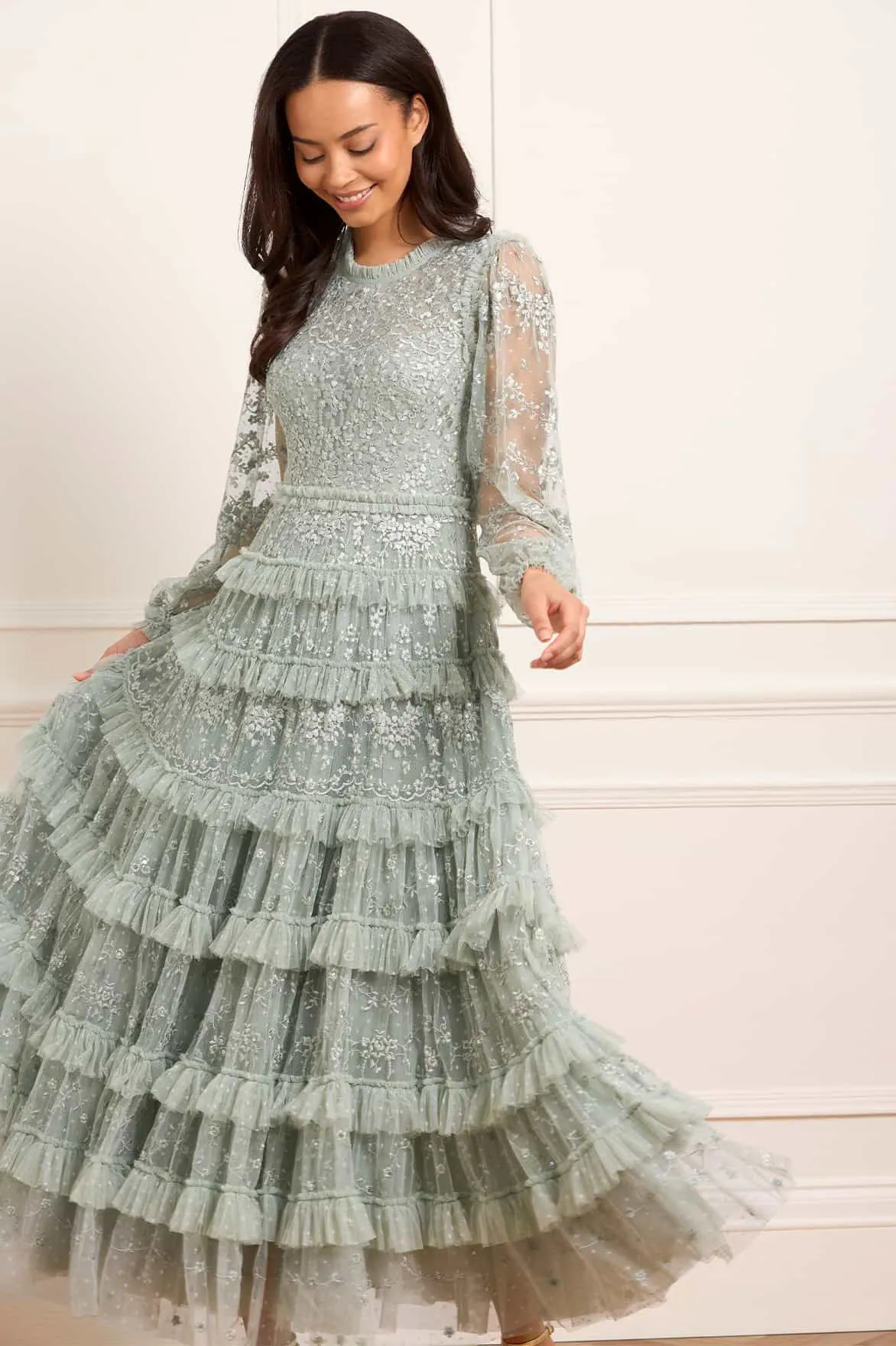 Airy Weave Elegant formal piece Blossom Lace Ankle Gown