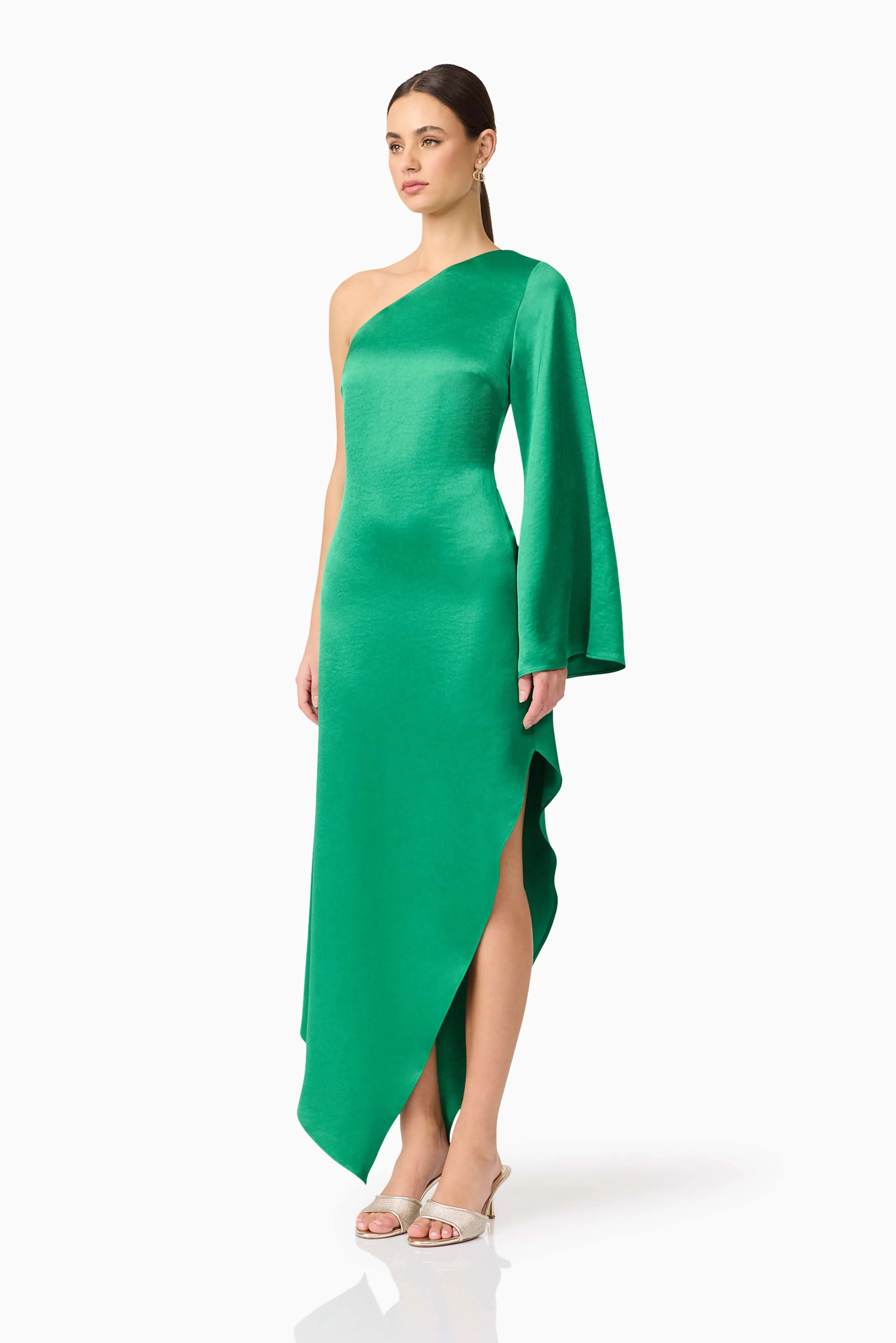 Ameera One Soulder Hilo Gown in Green Bless Glow Formal Aura