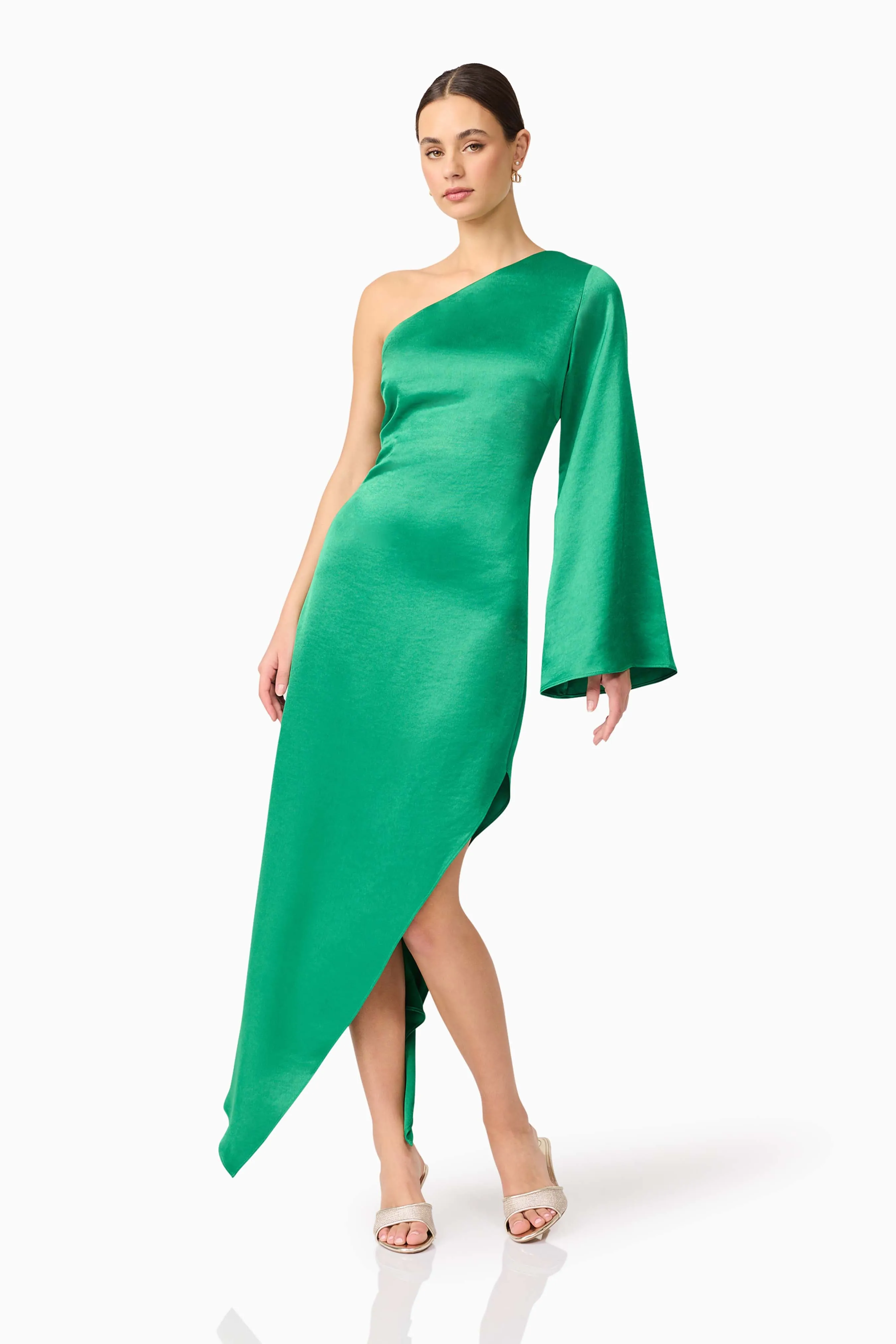 Street Mode Ameera One Soulder Hilo Gown in Green