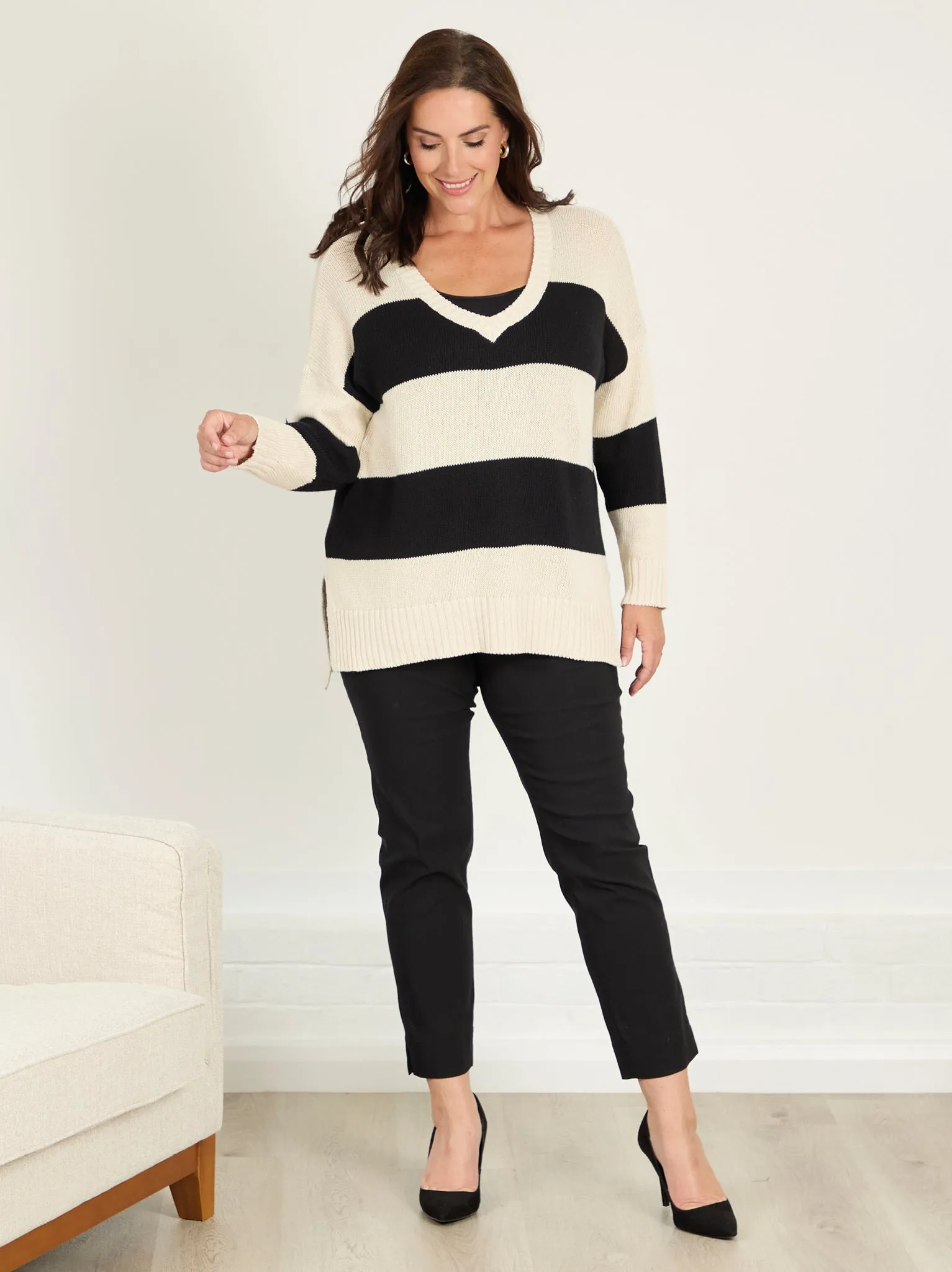 Sleek Waist Marie FL by ROBELL Stretch Trouser - Black