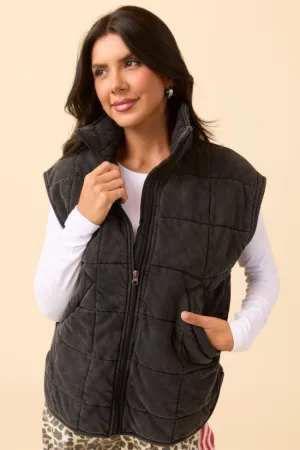 Tori Black Acid Wash Vest Cozy Street Style