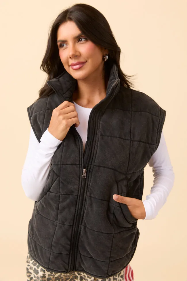 Tori Black Acid Wash Vest Cozy Street Style