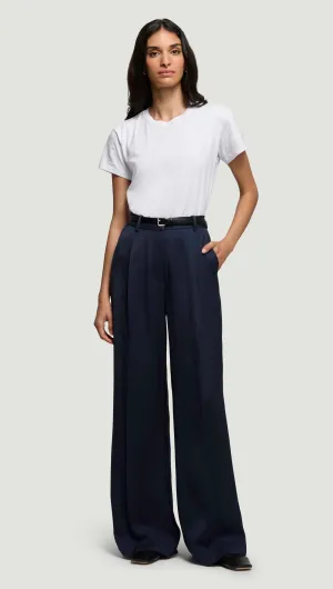 Single Pleat Trouser in Satin Twill | Navy Multi-Purpose Wear