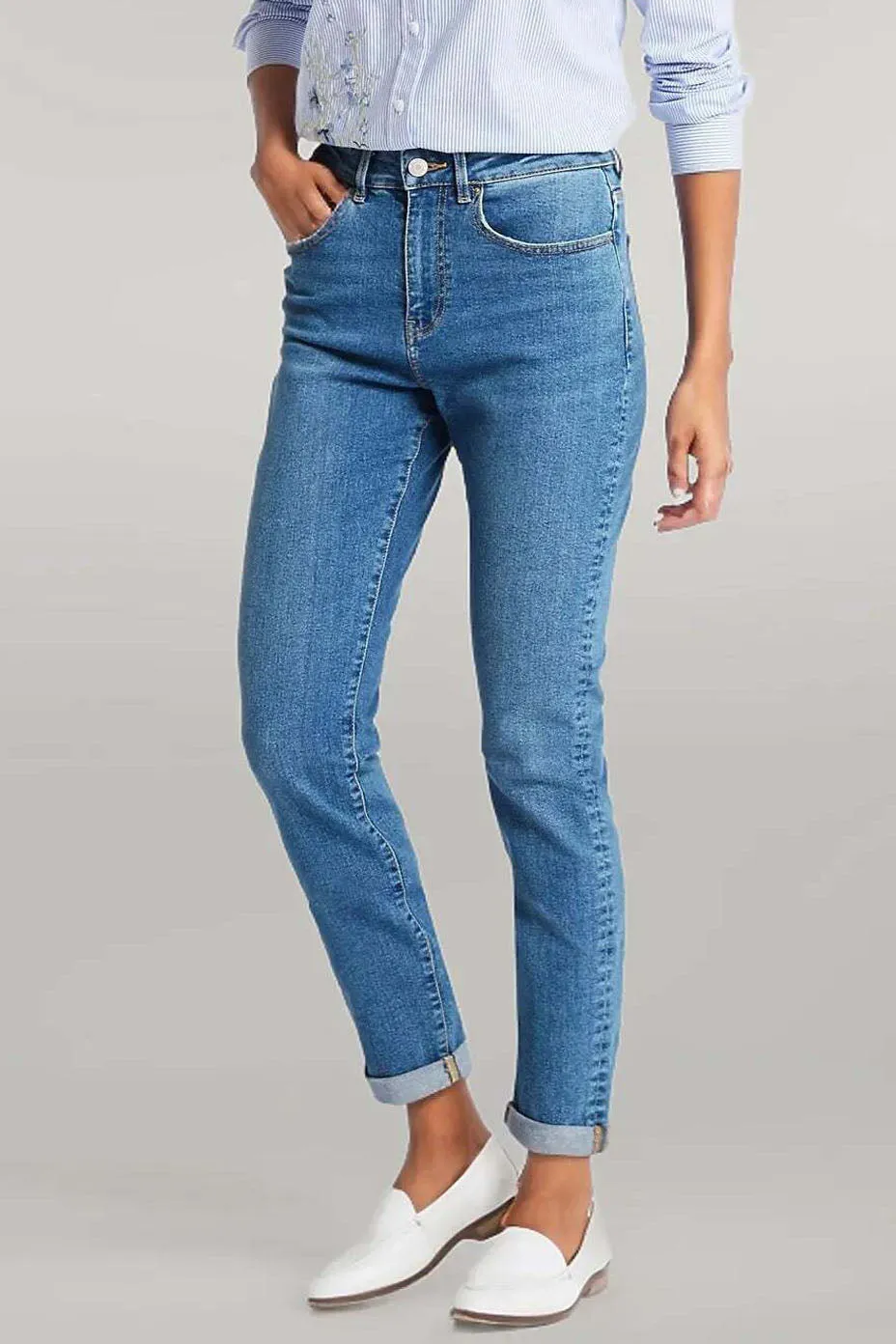 High Rise Mom Jeans Tailored Appearance