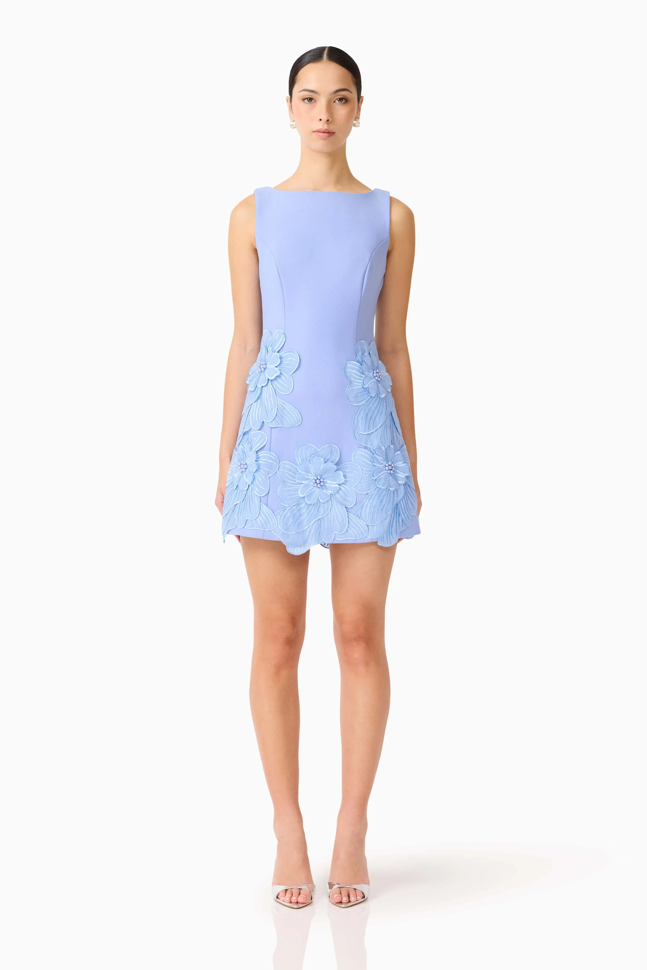 Janelle Mini Dress in Blue Figure-Skimming Flowing Layers