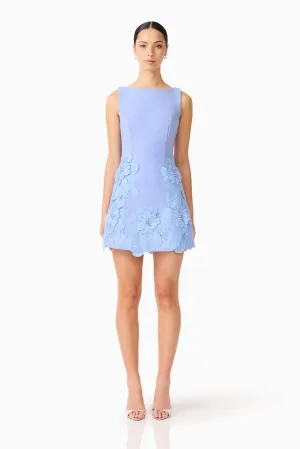 Janelle Mini Dress in Blue Figure-Skimming Flowing Layers