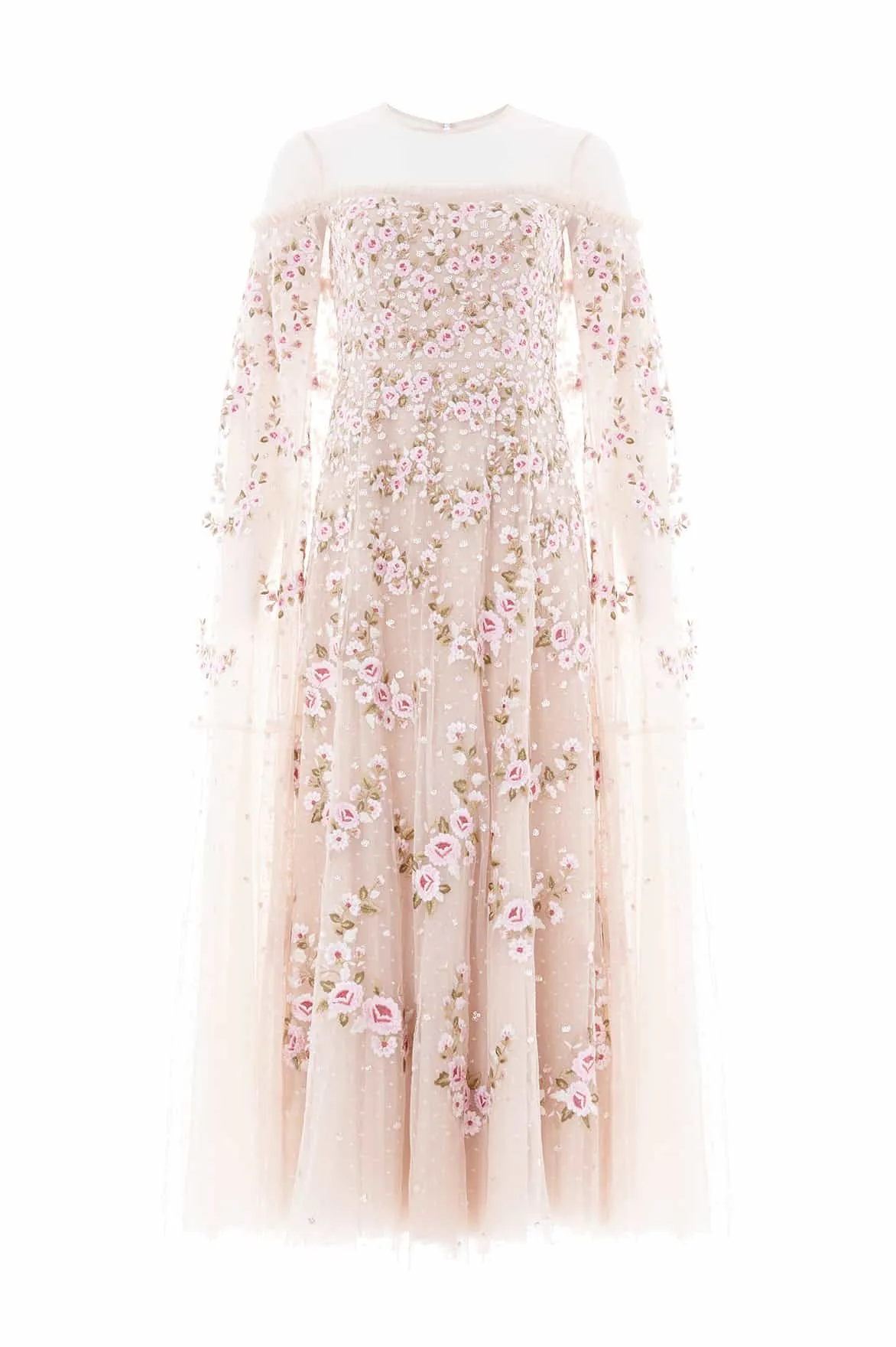 Subtle Detail Crescent Roses Cape Ankle Gown