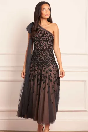 Feminine Line Sylvia Rose One-Shoulder Bow Ankle Gown