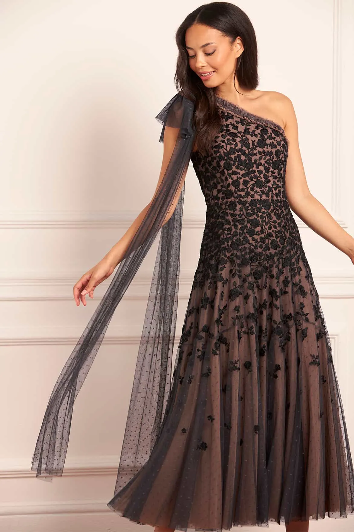 Sylvia Rose One-Shoulder Bow Ankle Gown packable