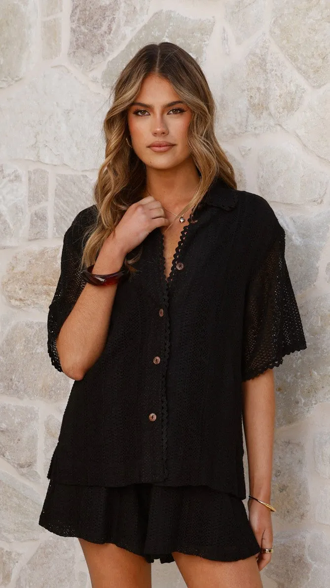Sylvie Shirt - Black Layered Paneling Pure Tone