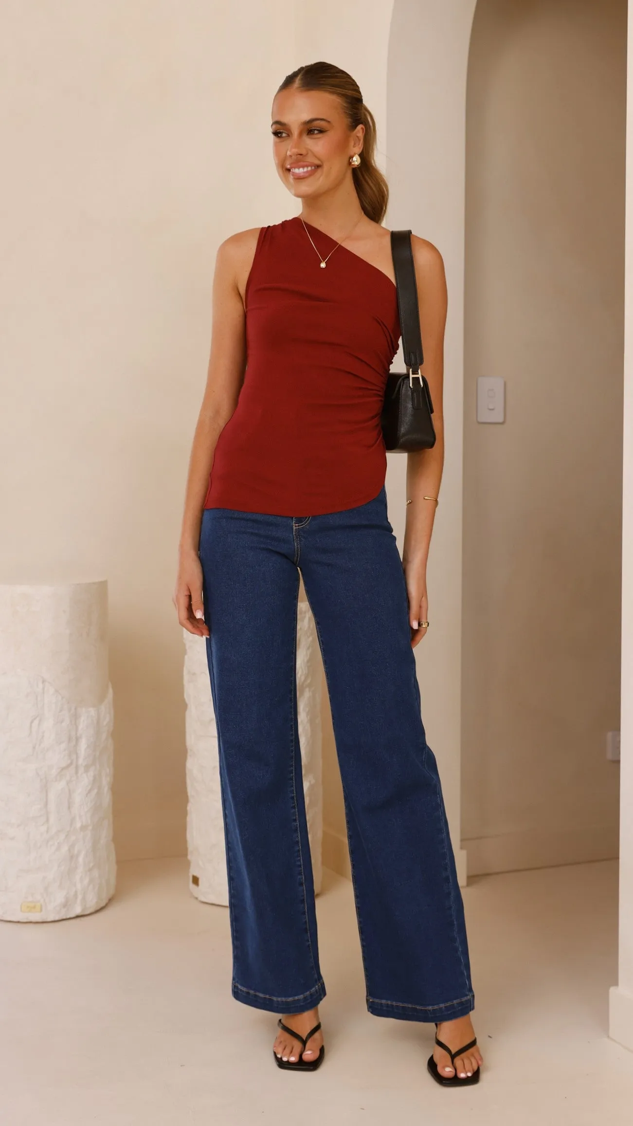 AntiPilling Cynthia One Shoulder Top - Wine