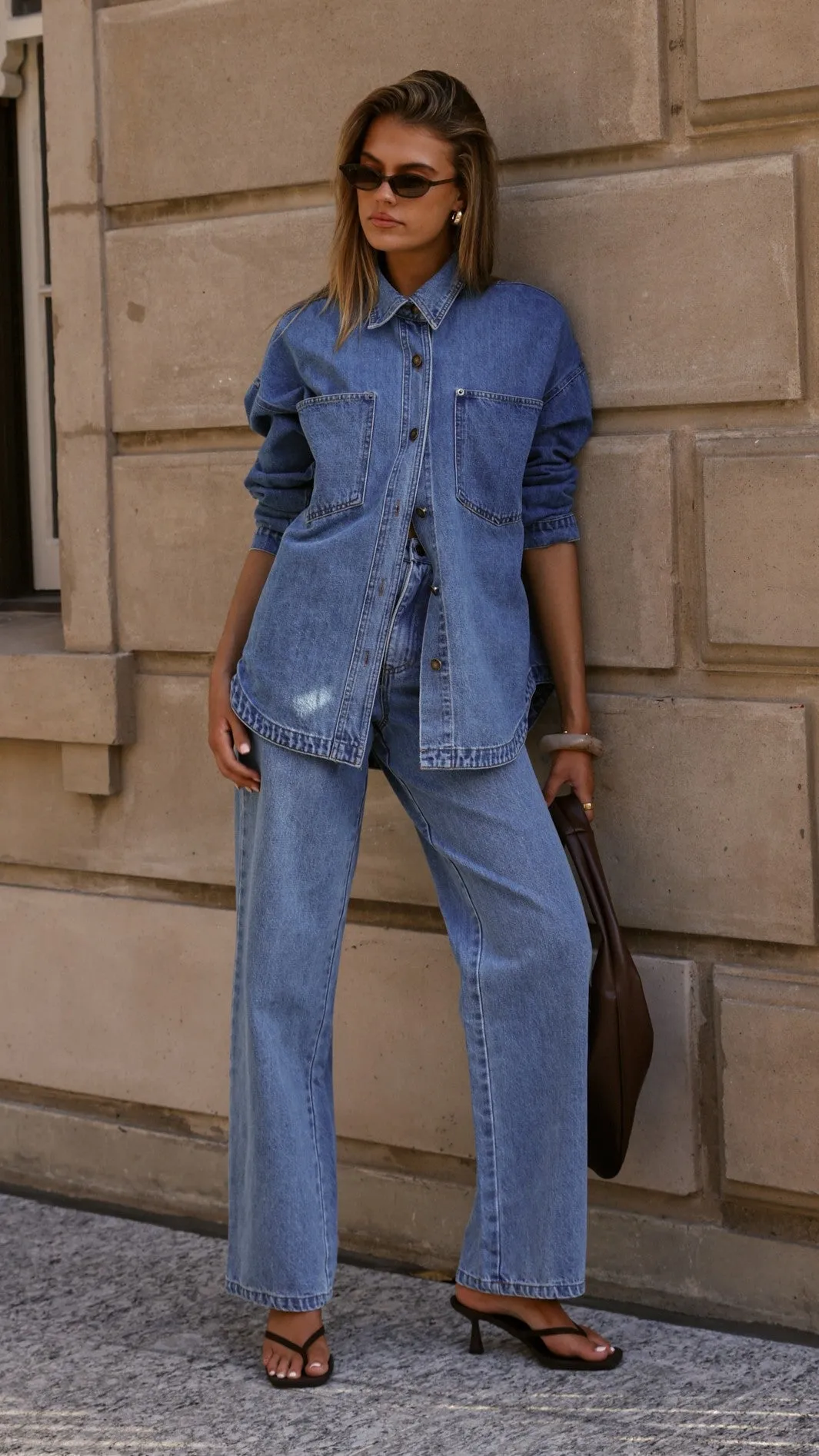 Zaeli Denim Shirt - Mid Blue MatteFinishTexture