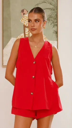 Comfortable Fashion Hayley Vest and Shorts Set - Red