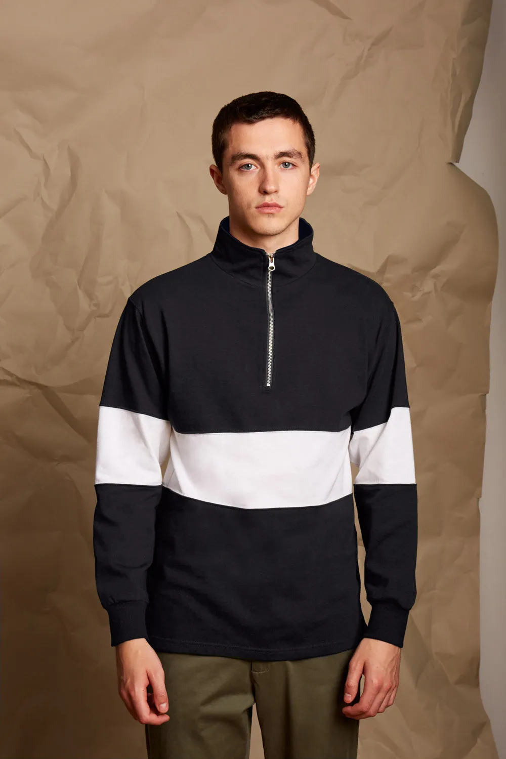 Panelled Quarter Zip | NAVY/WHITE Street Fashion Gear