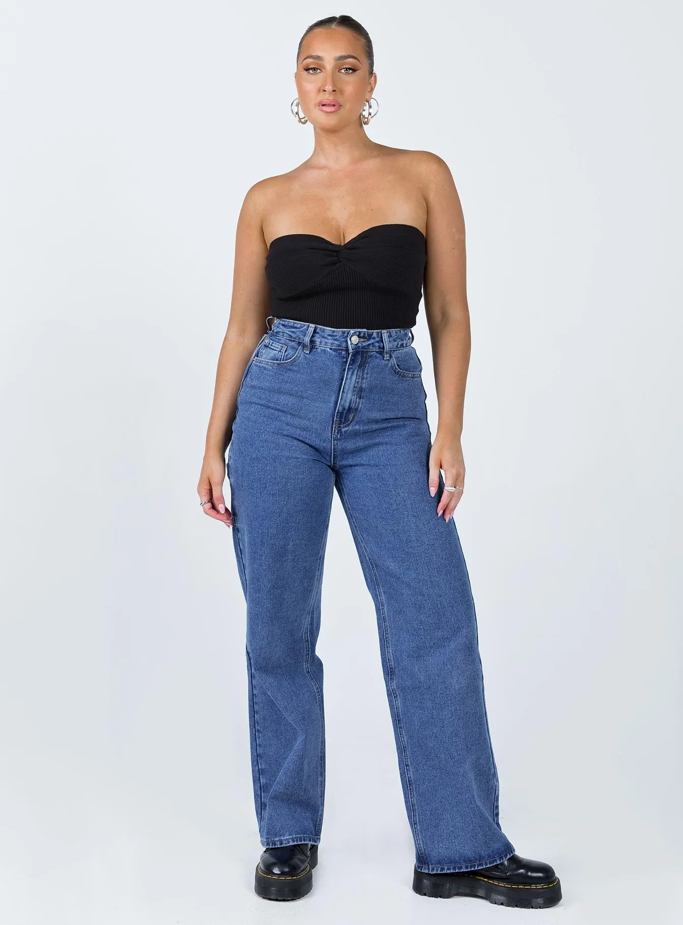 Theore High Waisted Mom Jean Mid Wash Denim All weather Effortless Comfort