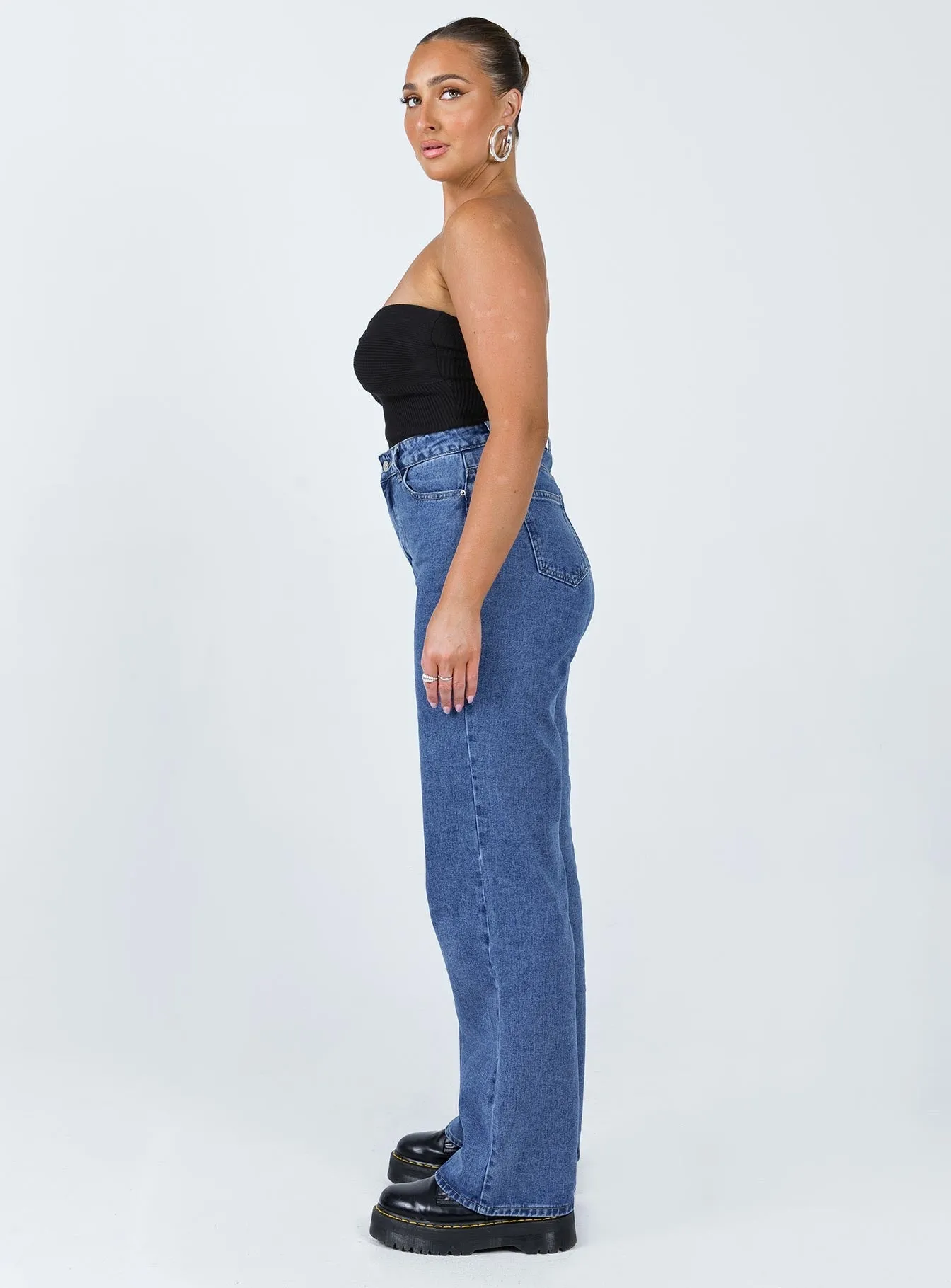 Morning Stroll Fashion Lover Theore High Waisted Mom Jean Mid Wash Denim