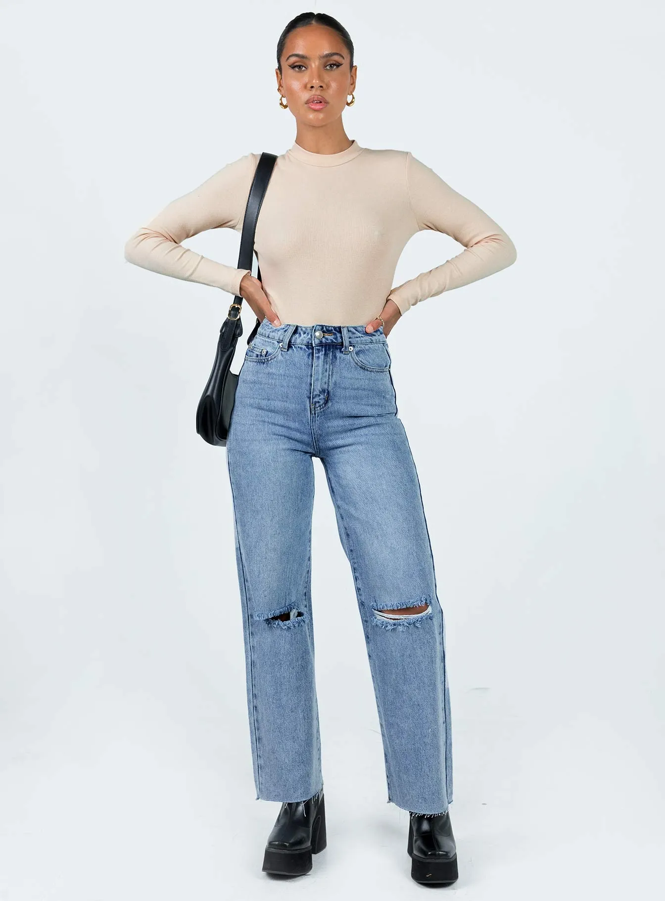 Modern Winter Warmth Loose Thorne High Rise Straight Leg Jeans Denim