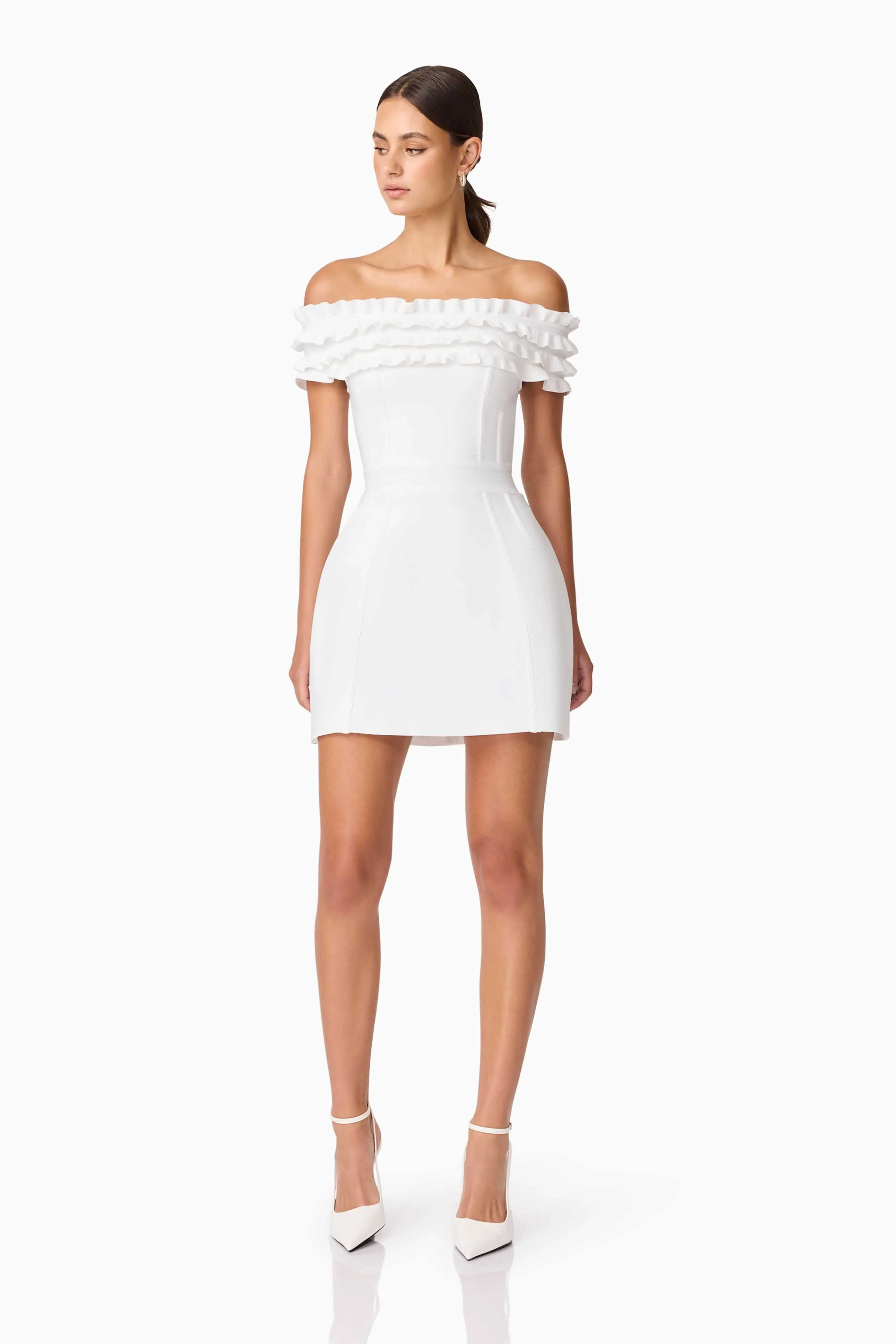 Sonya Off The Shoulder Mini Dress in White Calm Energy Flow Friendly