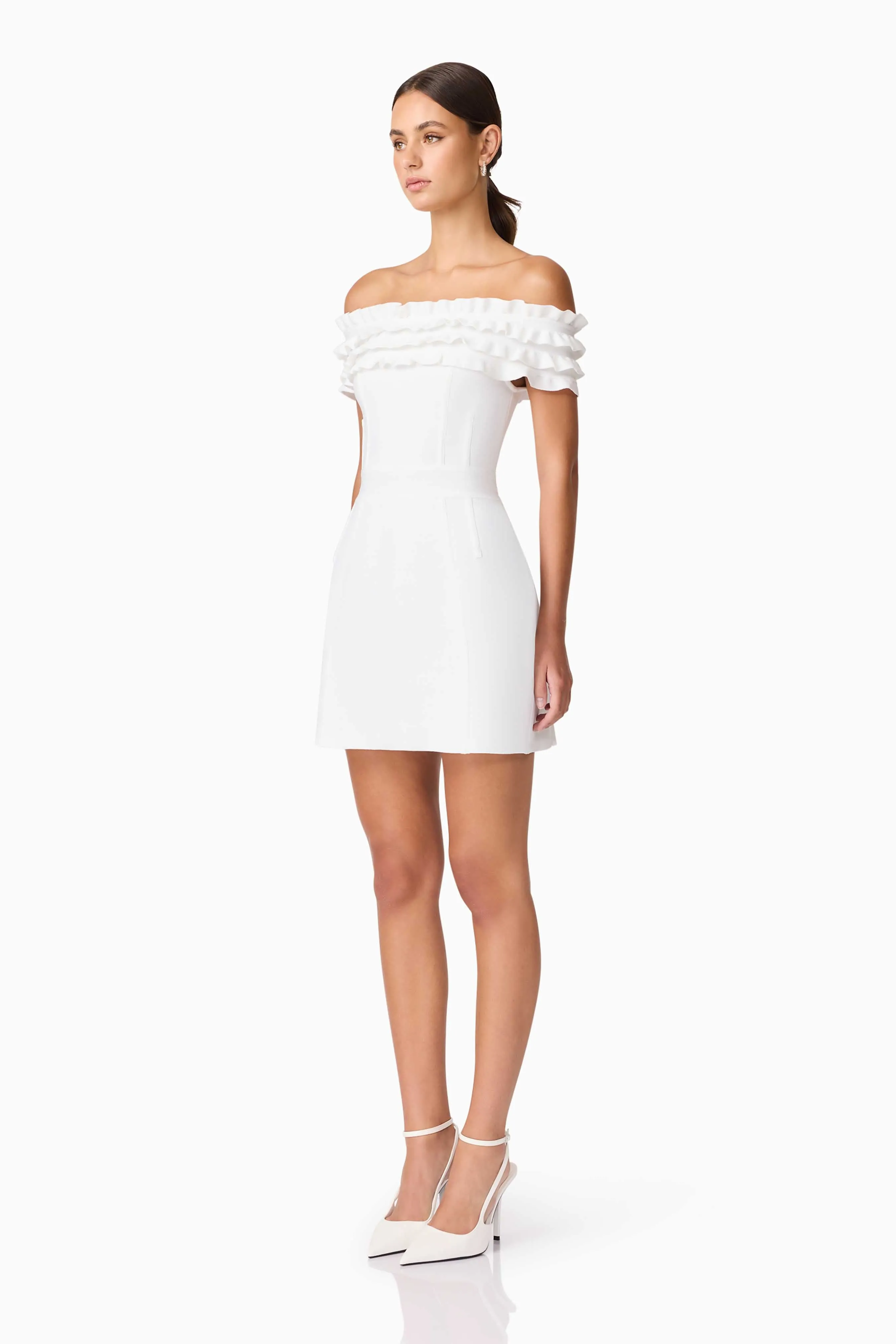 Casual Silhouette Vibrant Light Sonya Off The Shoulder Mini Dress in White