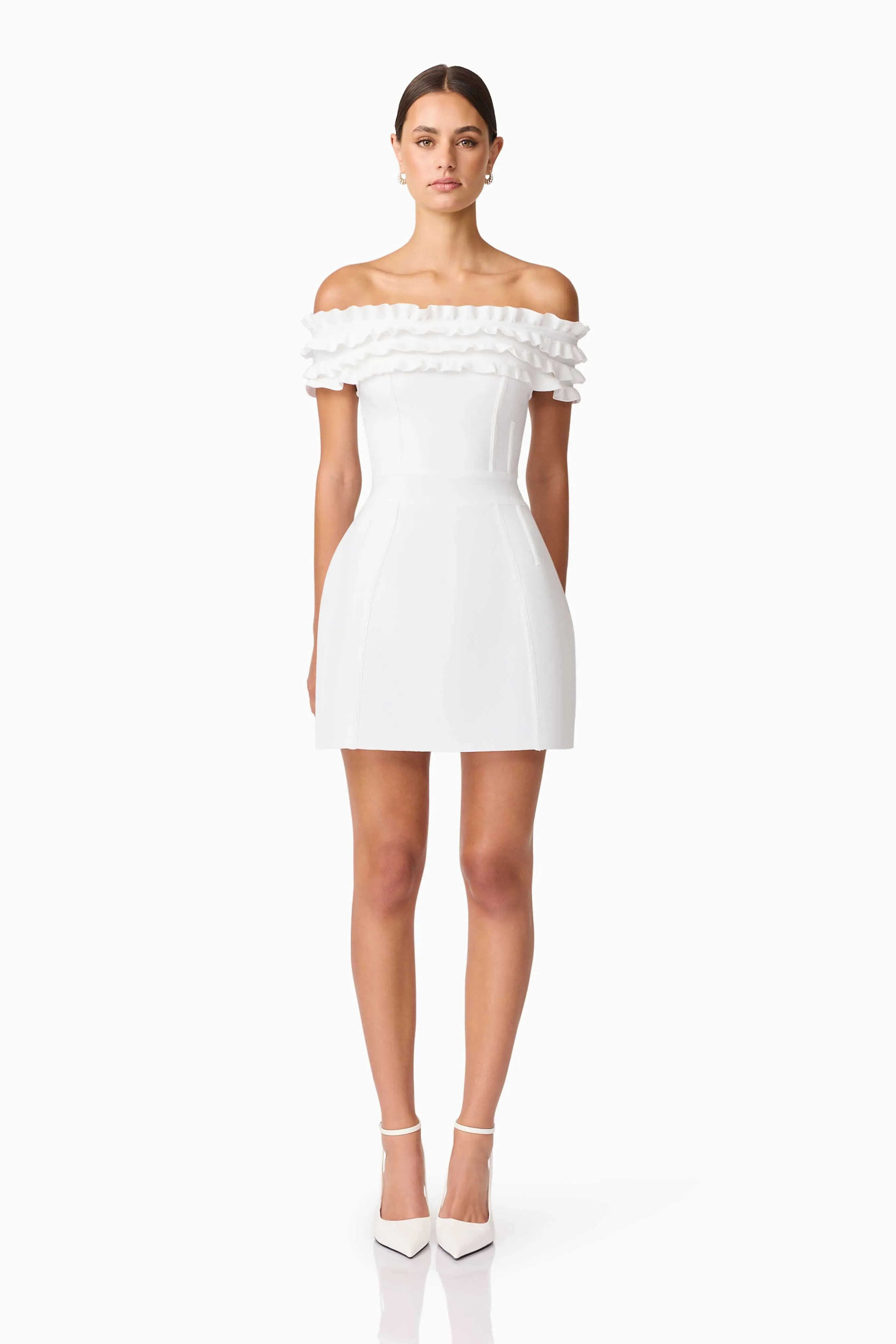 Urban Edge Refined Stitch Sonya Off The Shoulder Mini Dress in White
