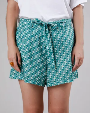 Tiles Belted Cotton Shorts Ocean Athletic Silhouette