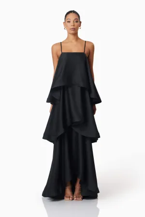 Tilly Tiered Maxi Dress in Black Effortless Tailoring