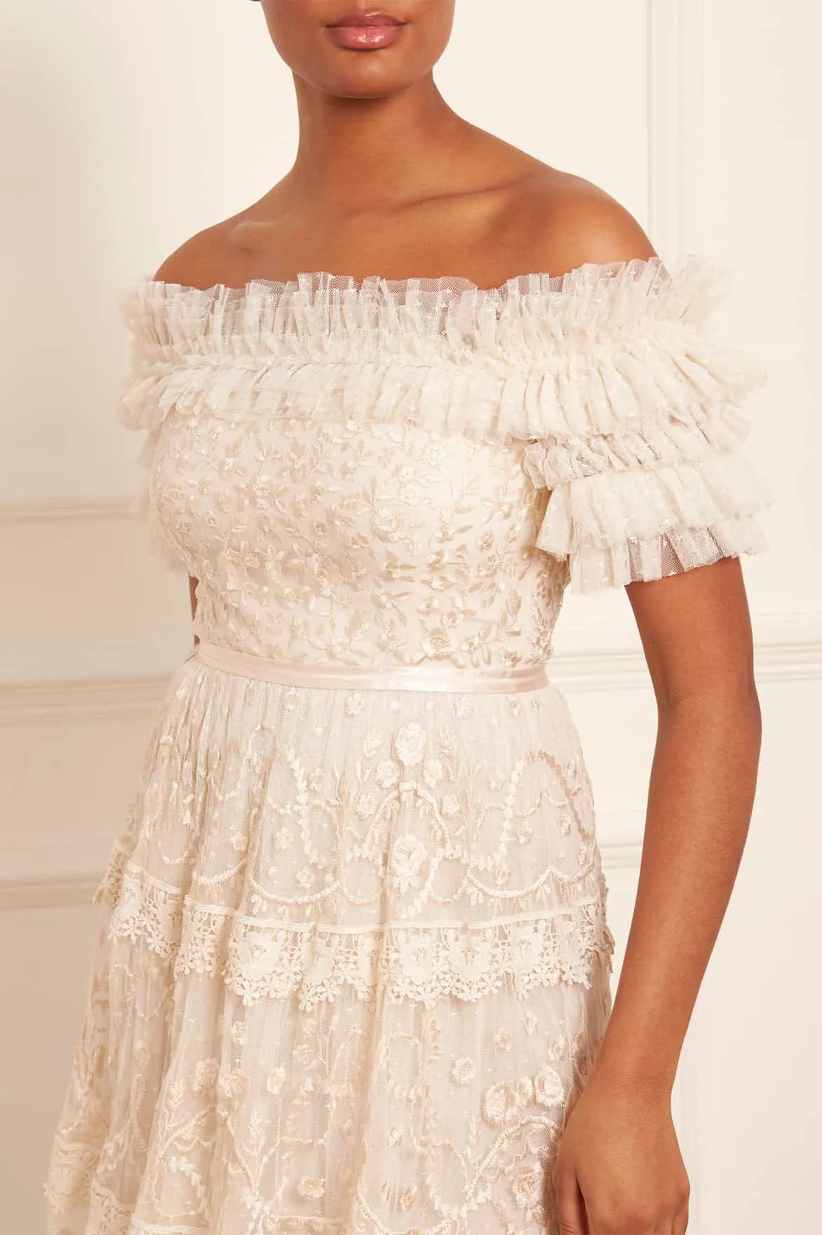 Midsummer Lace Off-Shoulder Gown Blush Shade