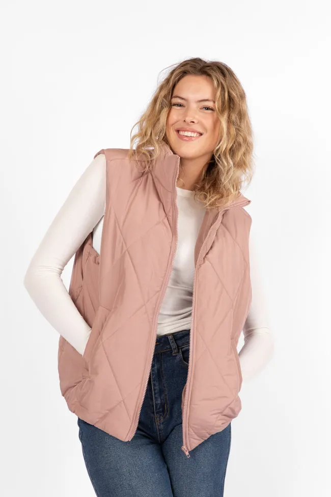 Mountainside Moment Mauve Quilted Puffer Vest SALE nylon blend Laser Cut Vents