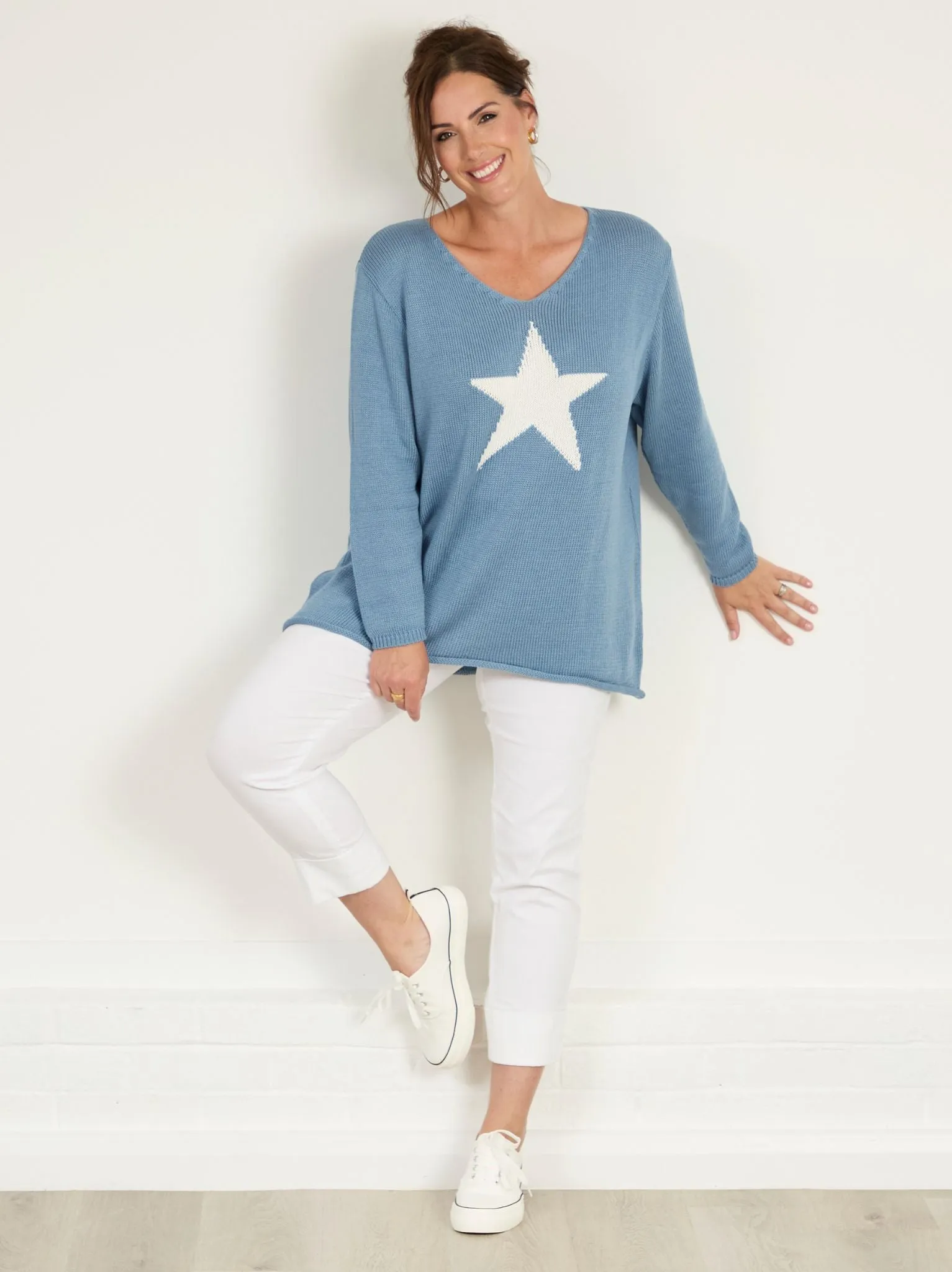 Bella 09 by ROBELL Cuff Stretch Trouser - White Stretch Comfort Flattering Fit Wear