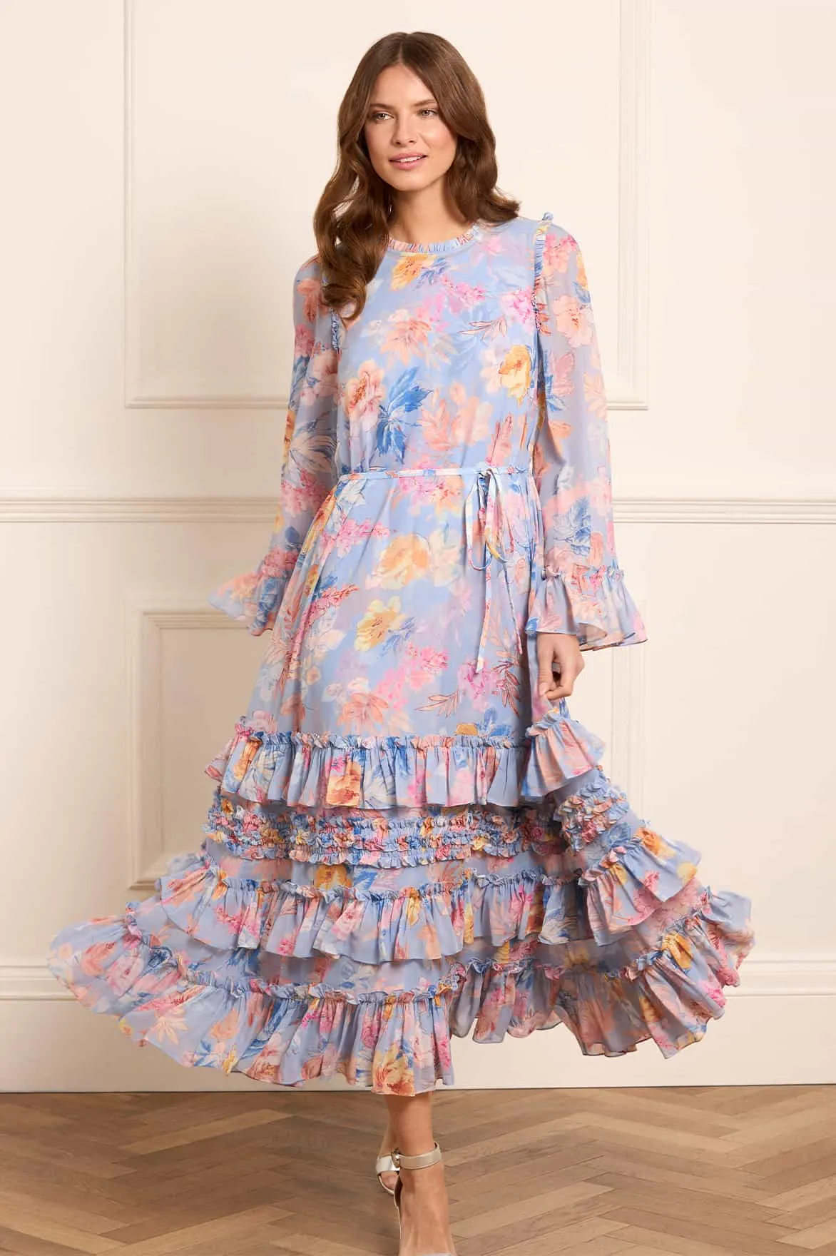 Chic boho dress Mood Comfort Mariannes Floral Chiffon Round Neck Ankle Gown