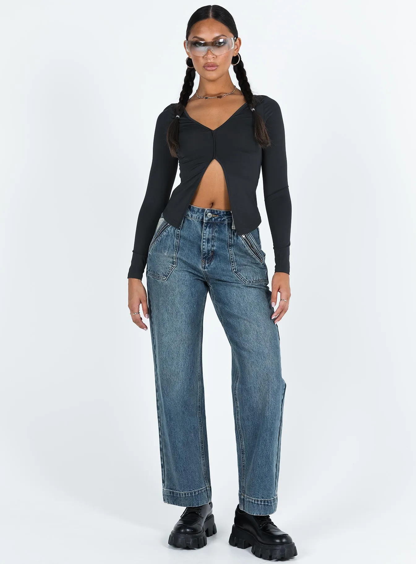 Nataly Jeans Dark Wash Denim Classic Fit Flexible Waistband Construction