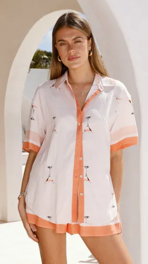 Glam Night Kamella Button Up Shirt - Peach Martini