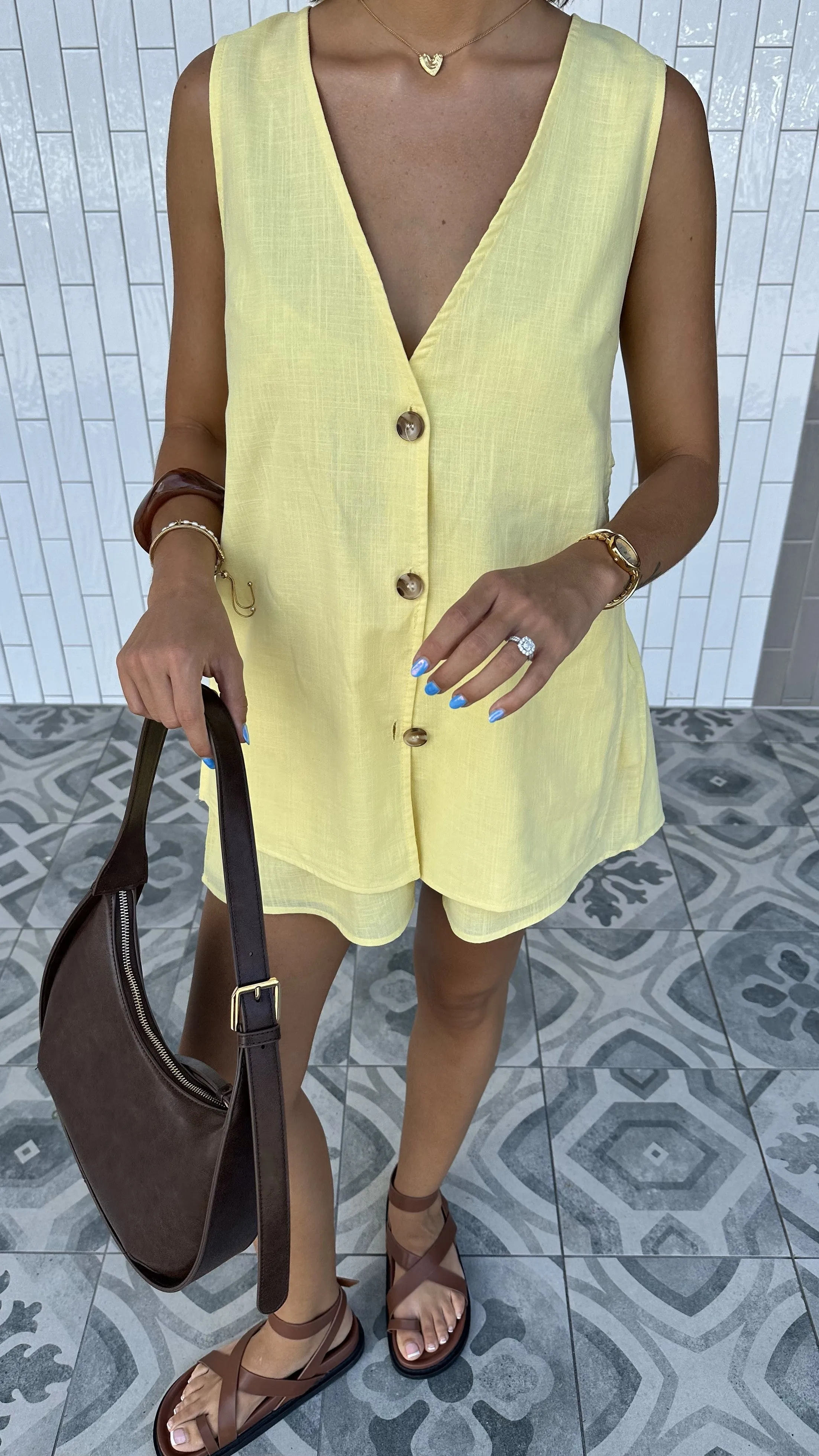 Hayley Vest and Shorts Set - Yellow Motion Core Luxury Core