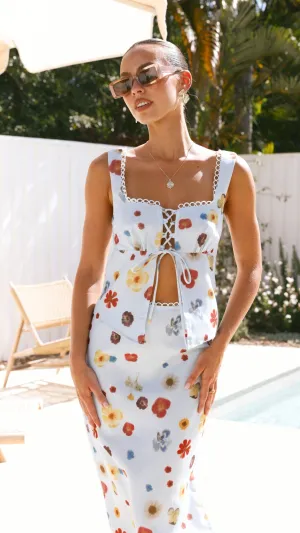 Vaiana Tie Top - Blue / Floral All-Occasion