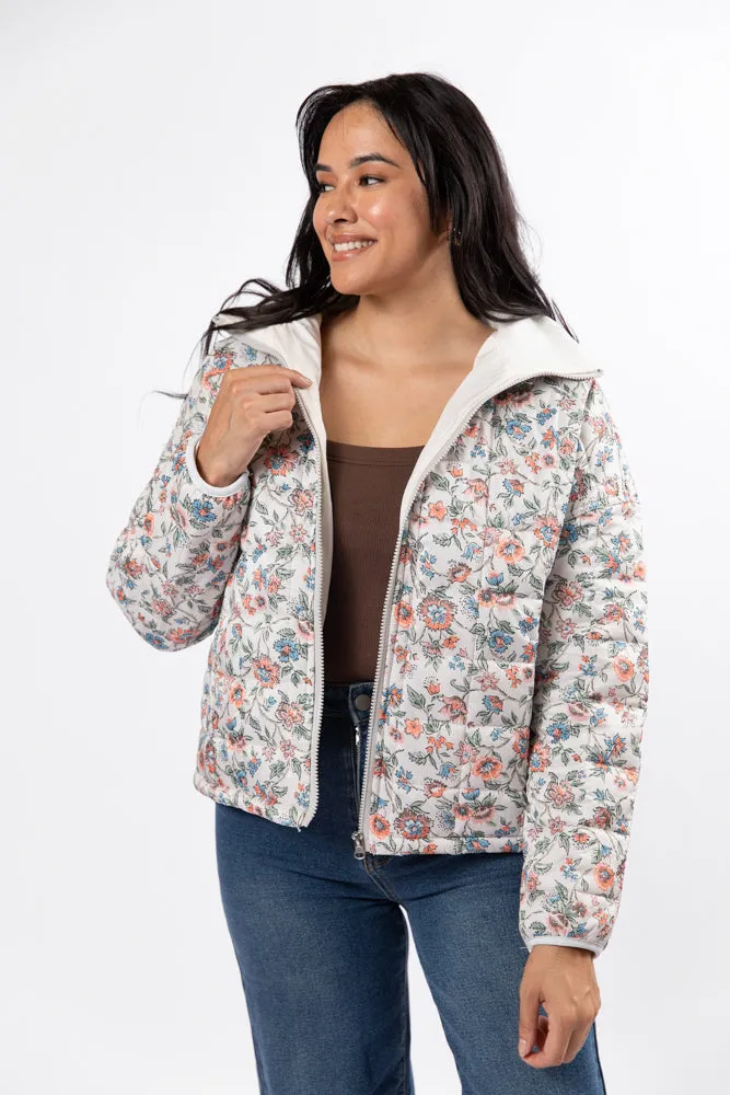 Vail Valley Pink Ivory Multi Floral Quilted Zip Up Jacket FINAL SALE Snap Closure System