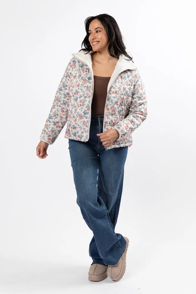 Soft Touch Weekend Casual Vail Valley Pink Ivory Multi Floral Quilted Zip Up Jacket FINAL SALE